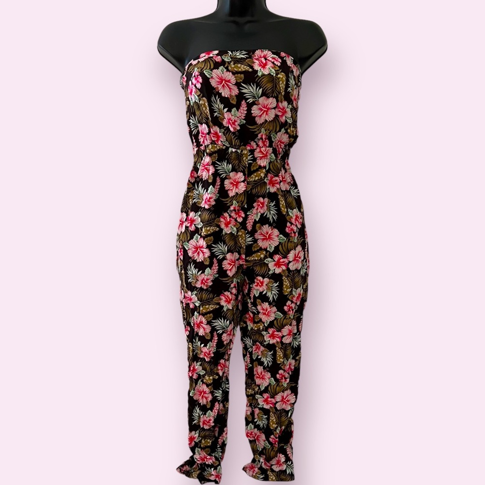 Connection 18 | 100% Viscose Strapless Floral Jumpsuit | Size Large